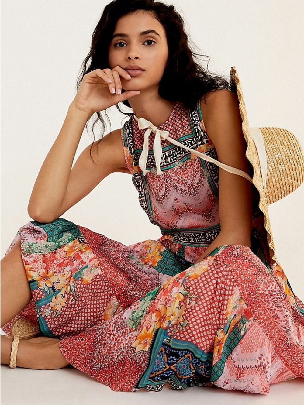 Anthropologie Alessandra Maxi Dress Bhanuni‎ Jyoti Sz 2 Small Boho Beaded Patch